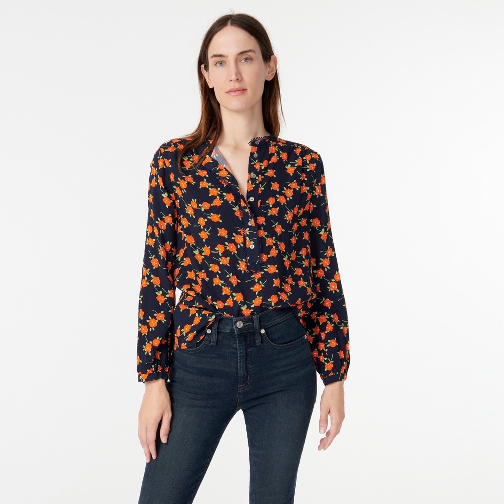 NWT J.Crew Fields of Poppies Floral Popover Top